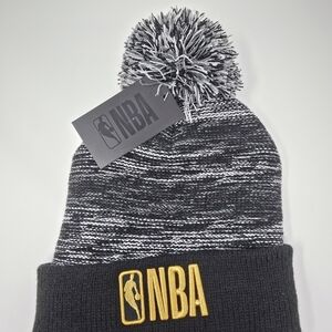 NBA Black and White Knit Beanie with Gold Logo